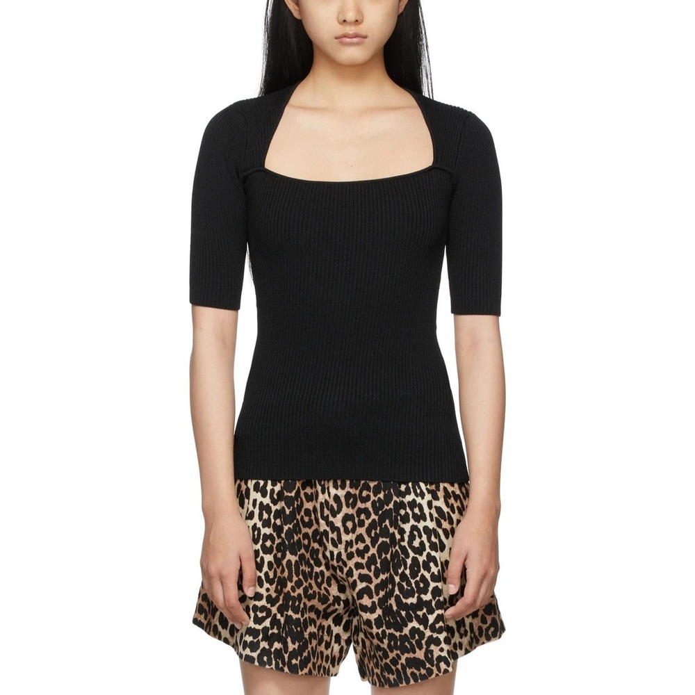 Ganni Top Womens S Black Ribbed Classic Neutral Basic Simple
